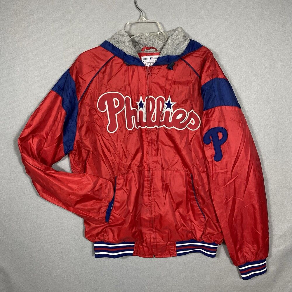 Majestic Phillies Homebase Full Zip Red Windbreaker Jacket Mens Large